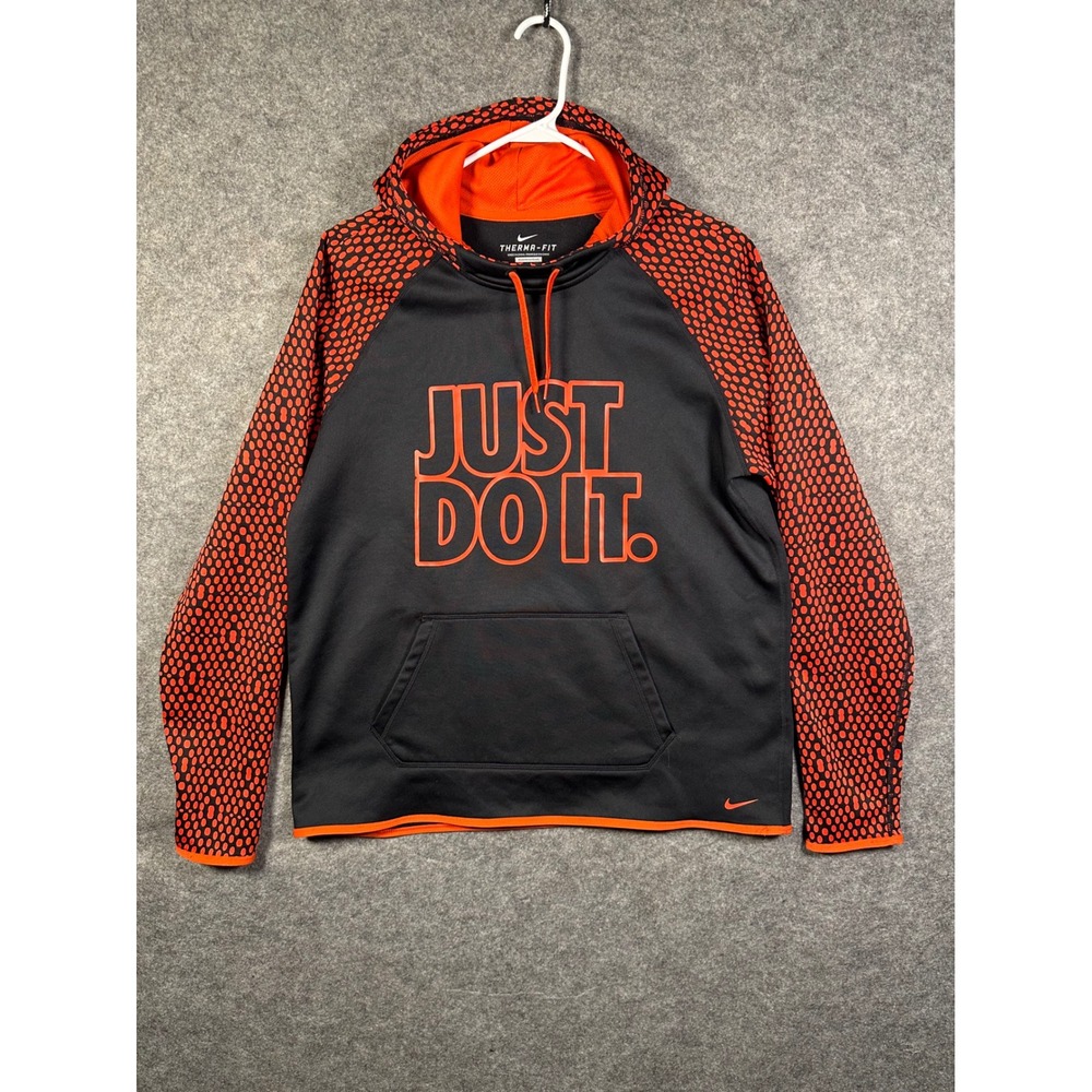 Nike Therma-FIT Hoodie Mens Large Black Red Just Do It Pullover 715595-011